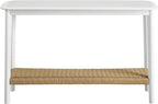 Alaterre Furniture Calais 48 Inch Wooden Console Table with Woven Storage Shelf – Mid Century Modern 2-Tier Entryway or Sofa Table for Living Room, Hallway, or Foyer (White)