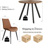 Zerifevni 34.6'' Dining Table and Chairs for 2, Mid Century Modern Round Table Set, Space Saving for Apartment Kitchen Dining Room (Walnut Table+2 Brown Chairs)