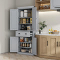 Pantry Storage Cabinet, 72" Traditional Freestanding Cabinet with 4 Doors and 3 Adjustable Shelves, Kitchen Large Central Drawer
