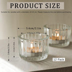 Clear Tea Light Candle Holders Set of 12, 5cm x 3.5cm Glass Tea Light Holders for Table Centerpiece, Mini Votive Candle Holders for Weddings, Birthday Parties, Home Decor, Table Decor