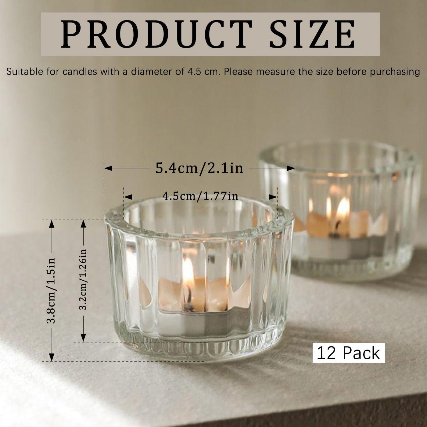 Clear Tea Light Candle Holders Set of 12, 5cm x 3.5cm Glass Tea Light Holders for Table Centerpiece, Mini Votive Candle Holders for Weddings, Birthday Parties, Home Decor, Table Decor