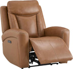 CHITA Genuine Leather Power Recliner Chair for Adults, Super Zero Gravity Recliner with Adjustable Power Headrest & USB/Type-C Ports, for Living Room, Bedroom & Home Theater, Saddle