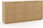 Fluted Sideboard Buffet Cabinet, 63" Wooden Credenza Storage Cabinet with 4 Doors and Adjustable Shelves, Fluted Sideboard Cabinet for Kitchen, Living Room, Natural Oak
