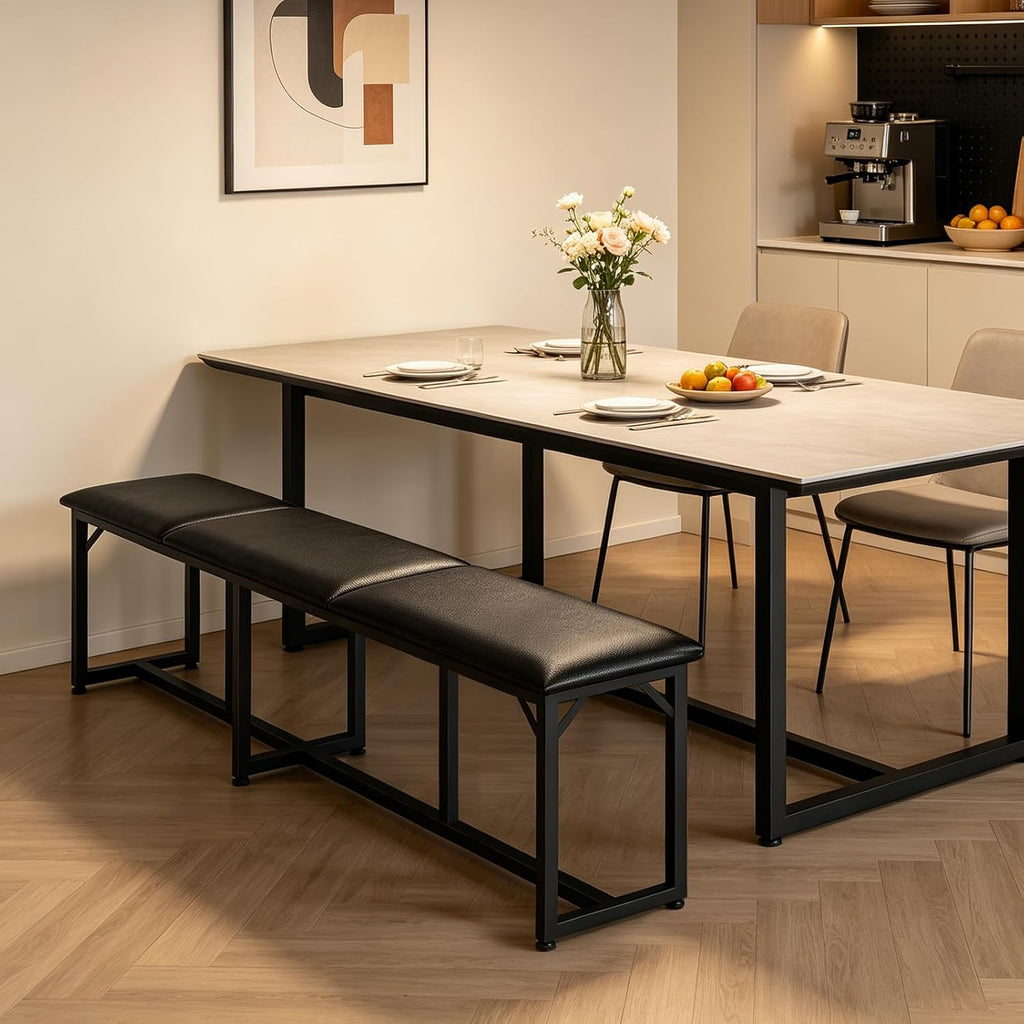 MAHANCRIS Dining Bench, 47.2 Inch Dining Room Bench | Entryway Bench with Metal Frame, PU Leather Padded Seat, for Kitchen, Living Room, Hallway, Living Room, Black TBBK06R01
