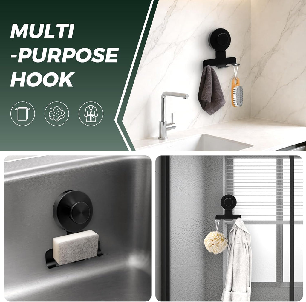 Shower Razor Holder 2 Pack,Heavy-Duty 7KG Suction Cup Razor Holder for Shower,Razor Hooks for Shower,Powerful Vacuum Suction Hooks for Razor,Towel,Loofah,Damage-Free Metal Shower Hooks(Matte Black)