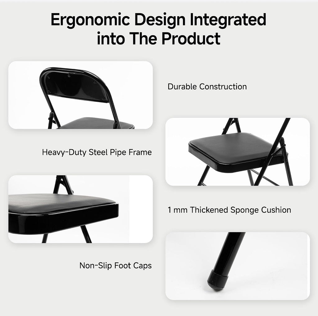 8 Pack Leather Padded Folding Chair, Metal Frame with Pu Leather Seat & Back, 650 LB Capacity Pu Leather Folding Chair with Comfortable Cushion for Events Home Office Black