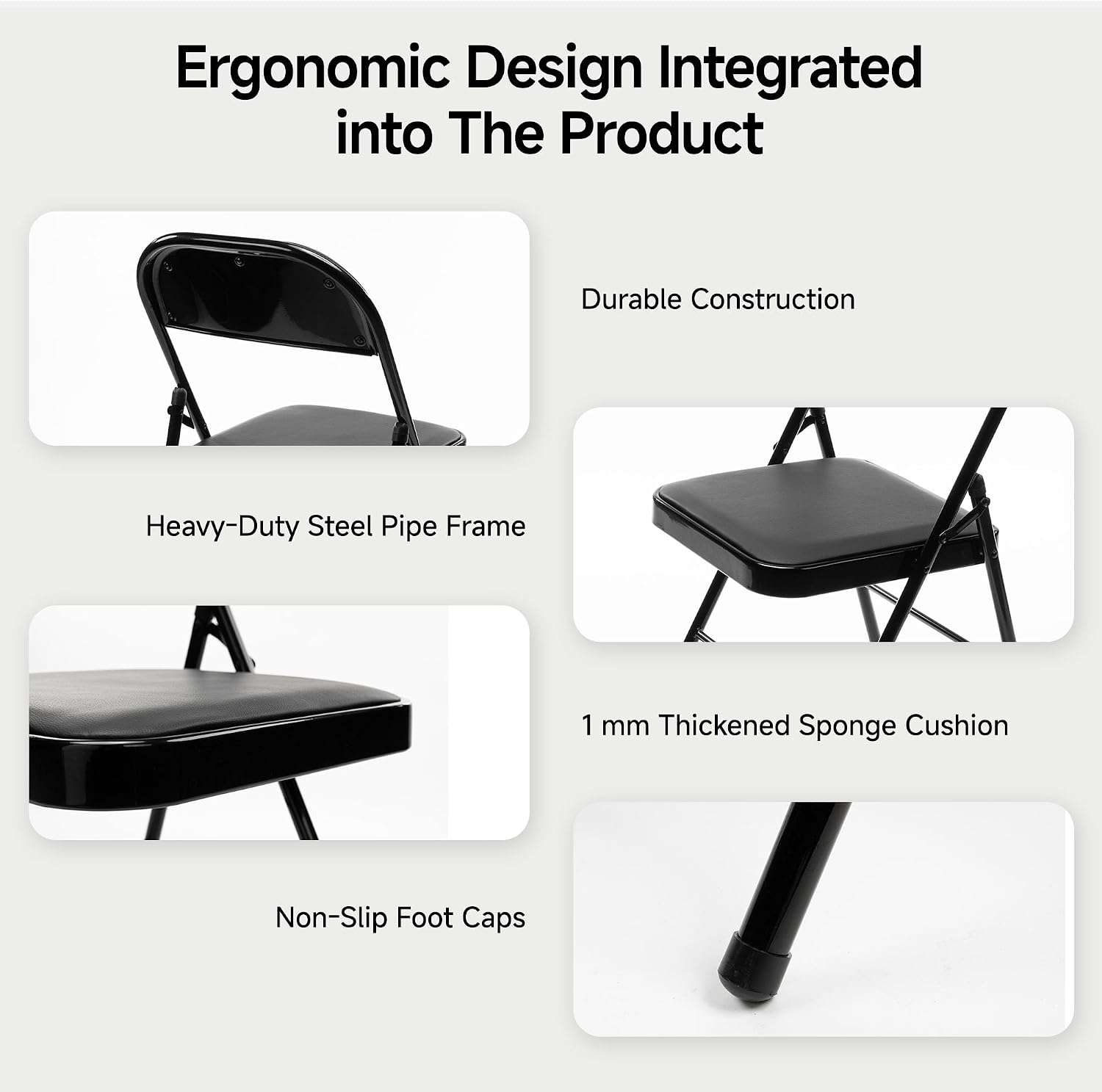 8 Pack Leather Padded Folding Chair, Metal Frame with Pu Leather Seat & Back, 650 LB Capacity Pu Leather Folding Chair with Comfortable Cushion for Events Home Office Black