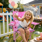 Huskfirm Padded Kids Camping Chair Folding Toddler Chair with Cup Holder & Safety Lock Portable Kids Beach Chair Ages 3-6 for Outdoor Camping Foldable Kids Chair Support 120lbs,Pink Unicorn
