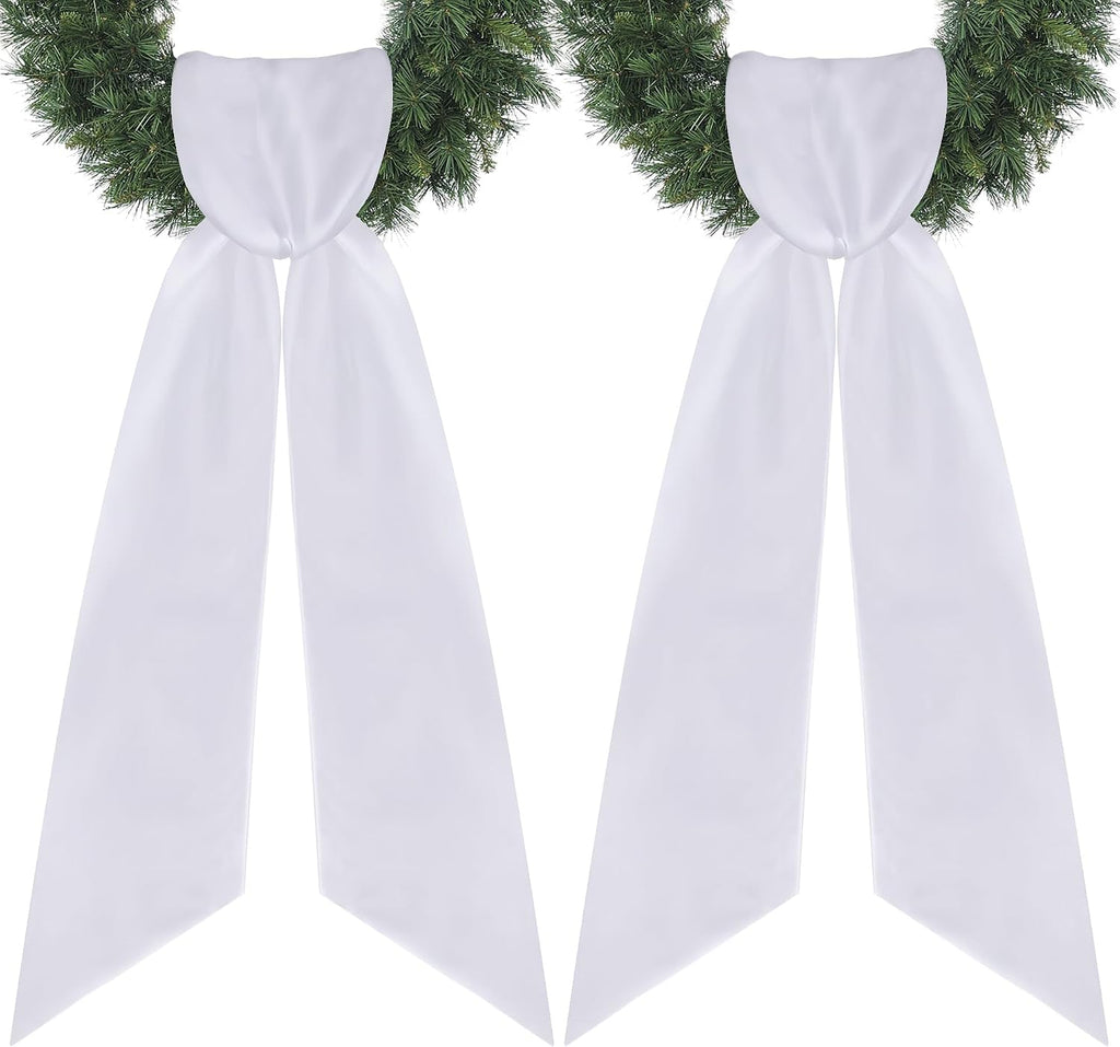 RunNico 4.5" W x 56.3" L White Wreath Sash for Front Door, 2 Pack White Sash, Plain Embroidered Wreath Accessories for Easter Weddings Farmhouses Christmas DIY Halloween Party Yard Wall Doorway Decor