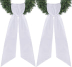 RunNico 4.5" W x 56.3" L White Wreath Sash for Front Door, 2 Pack White Sash, Plain Embroidered Wreath Accessories for Easter Weddings Farmhouses Christmas DIY Halloween Party Yard Wall Doorway Decor