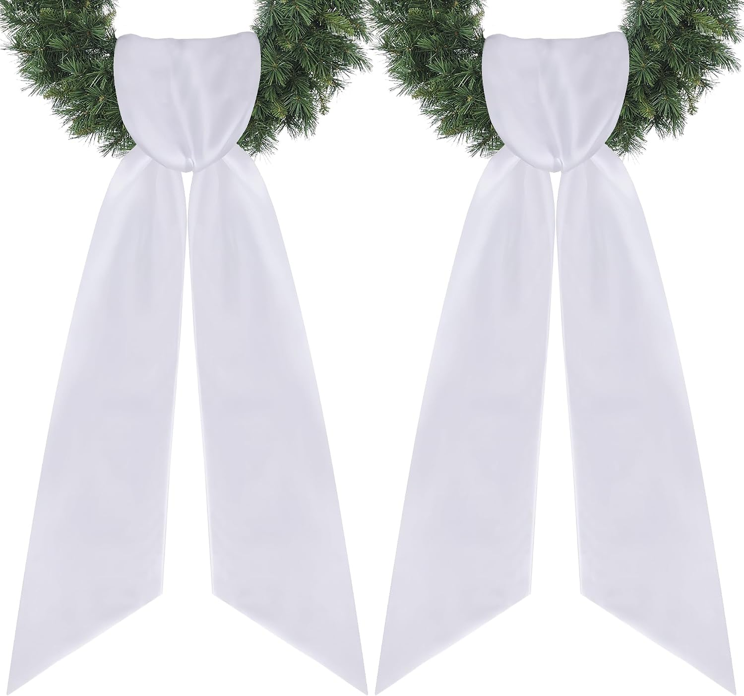 RunNico 4.5" W x 56.3" L White Wreath Sash for Front Door, 2 Pack White Sash, Plain Embroidered Wreath Accessories for Easter Weddings Farmhouses Christmas DIY Halloween Party Yard Wall Doorway Decor