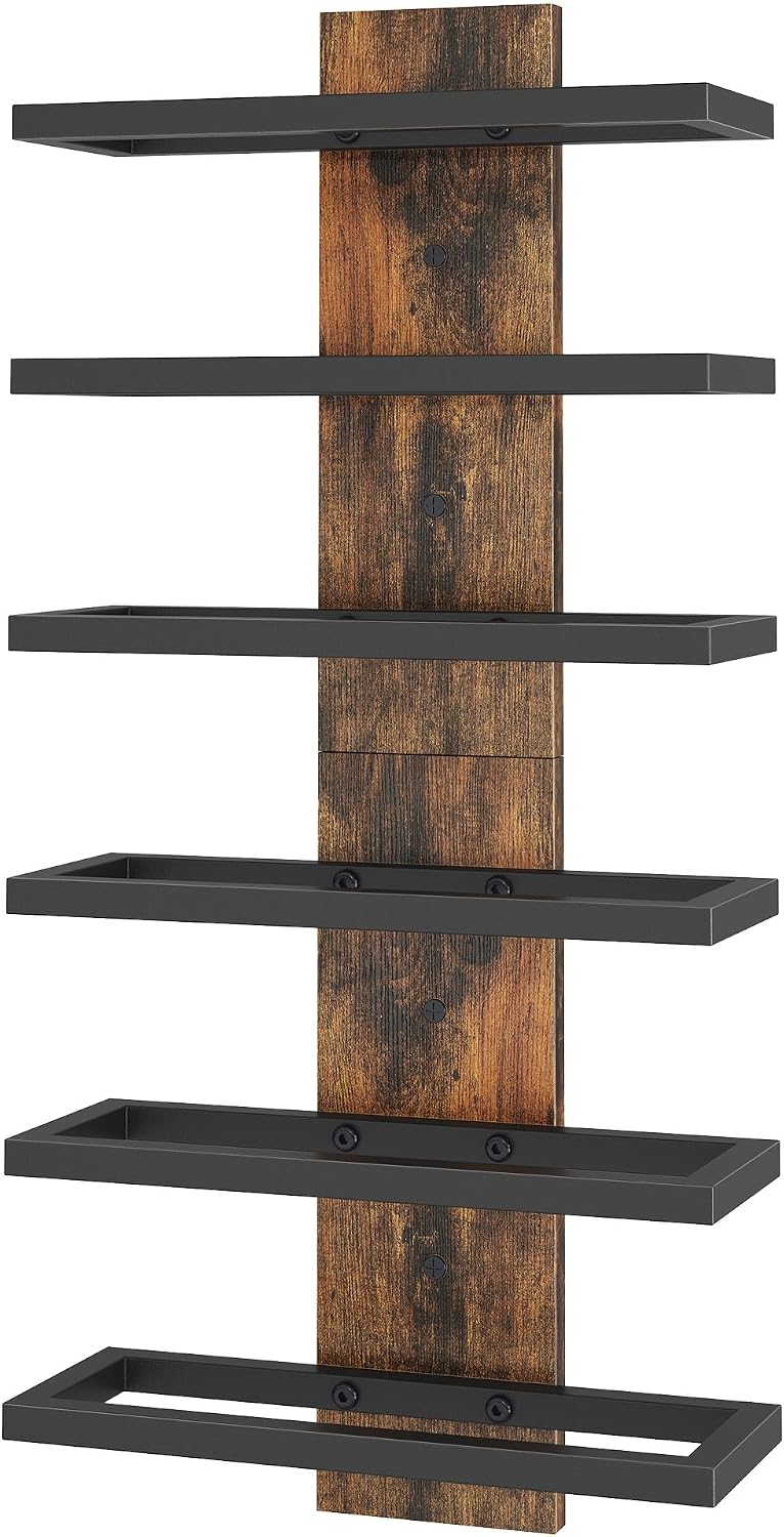 Hoctieon 6 Tier Wall Mount Wine Rack, Wall Mounted Wine Bottle Racks for Display and Storage, Hanging Bottle Holder for Living Room, Dining Room, Bar, Wine Cellar, Rustic Brown