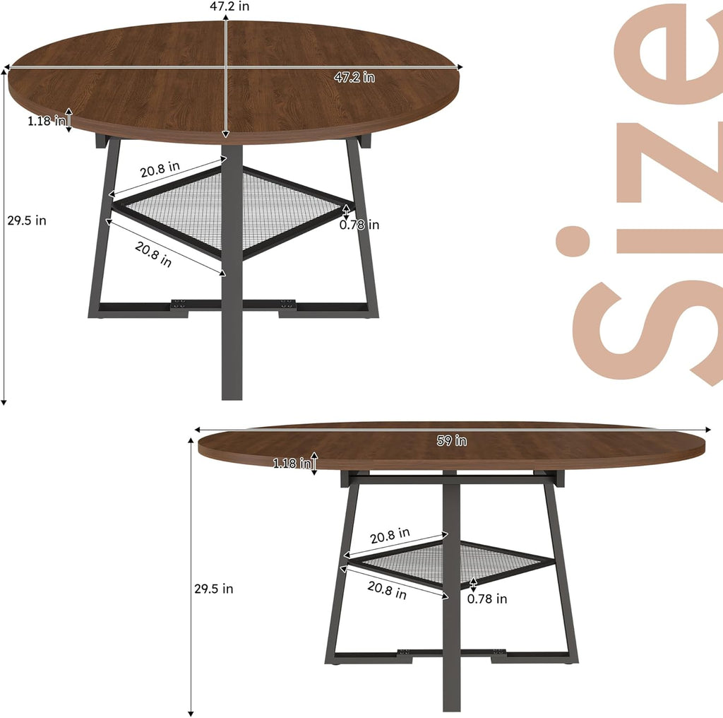 47-59" Round Dining Table Set for 6, Extendable Round Dining Table with Chairs, Wood Table and Chairs Set with Storage Shelf, Modern Dining Room Table Set for 6