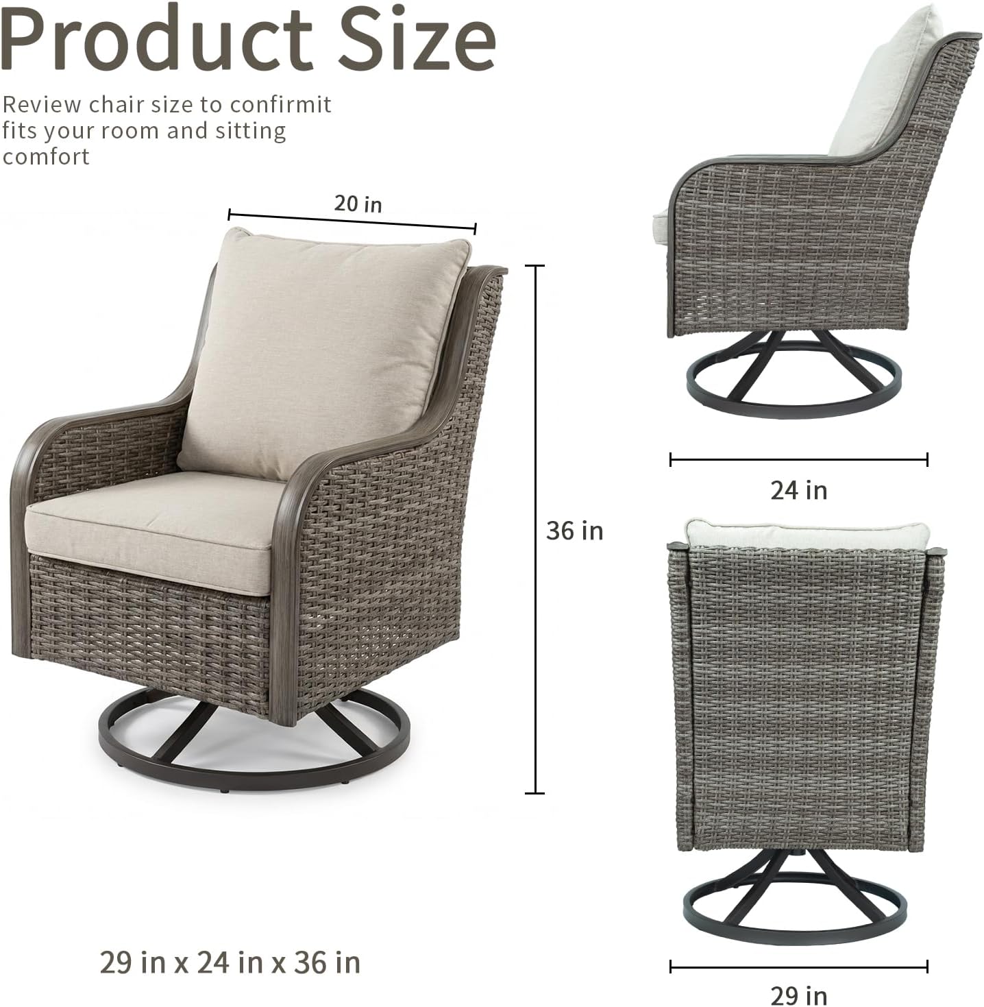 Swivel PE Wicker Chair, Outdoor Patio Chair with 360° Rotation & Water-Resistant Cushion for Porch, Deck, Balcony – All-Weather Handwoven Design (Beige, 1PCS)