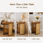 Rattan Coffee Table Round End Table with 2 Layer Storage Bamboo Living Room Side Table for Sofa Bedroom Balcony Small Space