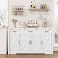 Yanosaku 55" Extendable Buffet Cabinet, Modern Farmhouse Kitchen Sideboard with 3 Drawers & Adjustable Shelves, Space-Saving Storage Credenza for Apartment, Small Spaces, Living Room, White