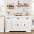 Yanosaku 55" Extendable Buffet Cabinet, Modern Farmhouse Kitchen Sideboard with 3 Drawers & Adjustable Shelves, Space-Saving Storage Credenza for Apartment, Small Spaces, Living Room, White