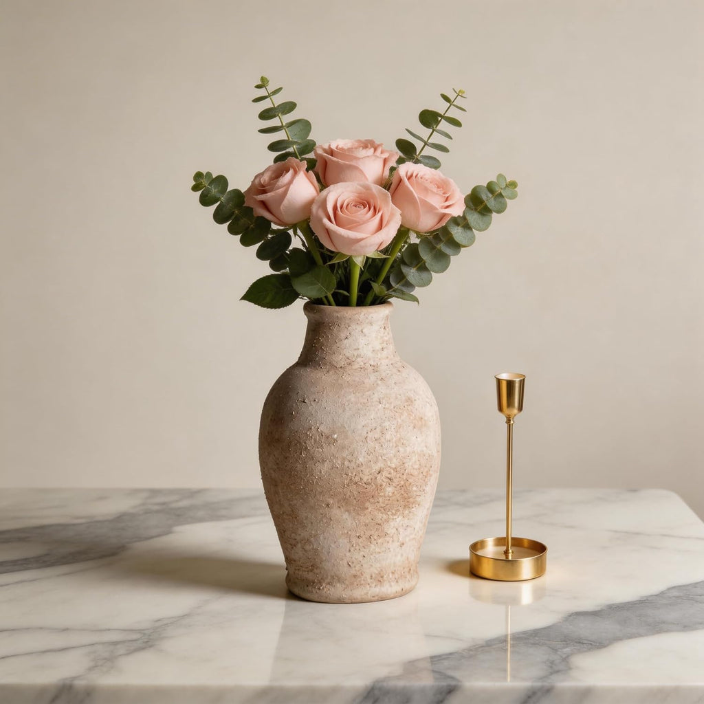 Ceramic Flower Vase 8.3（inc） Gray Rustic Farmhouse Decor Living Room Home Decor Bedroom Decorations for House Book Shelf Office Coffee Desk Dining Fireplace Floor vase