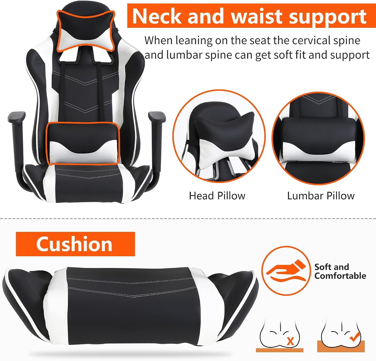 Gaming Chair, High Back PU Leather Gaming Chairs Computer Chair with Headrest & Lumbar Support, Height Adjustable Wide Seat Gaming Chairs for Adults, Game Chair with Footrest & Armrest