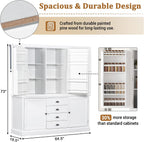 Freestanding Kitchen Pantry Organizers with Drawers, Wooden Cupboard with Door Shelves and Adjustable Shelves for Dining Room, Kitchen (White)