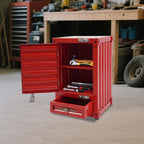 Industrial Metal Container Side Table 3-Tier Iron Cabinet with Drawer and Password Lock, Floorstanding Bedside Table for Bedroom, Living Room, Bar, Garage, Office, 32x32x50cm (Red)