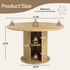 47" Round Dining Table for 4-6, Kitchen Table Dinner Table with 2-Layer Hidden Storage and Wood Slide Door,Space Saving for Small Spaces, Mid-Century Modern Circle Design(Oak Color)