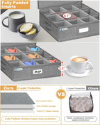 punemi Mug Storage Organizer w/Hard Shell Sides & Bottom, Padded Dividers, 2-Pack Stackable Coffee Mug Storage Boxes for Tea Cups, China Storage Containers for Packing & Moving