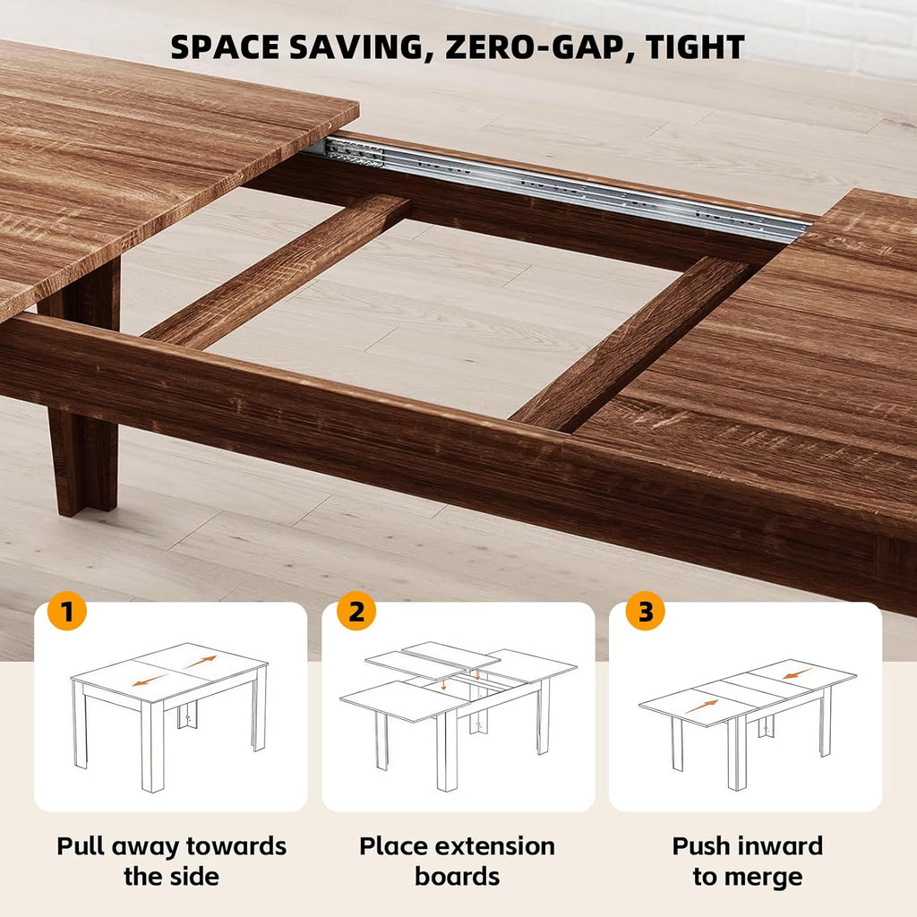 SoarFlash 5 Piece Extendable Dining Table Set for 4-8 Person, Wooden Dining Room Table with 4 Chairs for Gatherings, Meeting for Small Kitchens, Dining Office Areas(Beige/Brown)