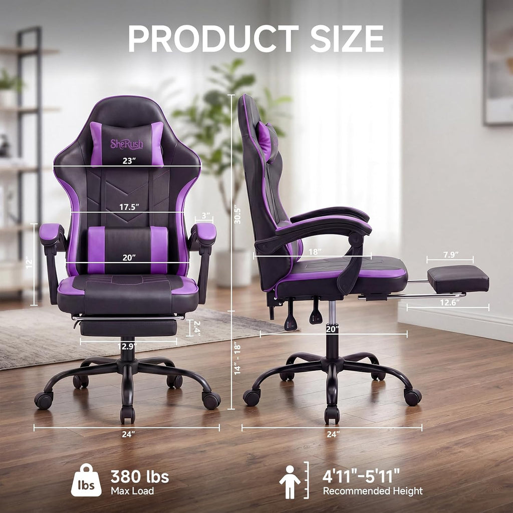 Gaming Chair with Footrest - Ergonomic High Back Racing Style Video Game Chair, Reclining Computer Desk Chair with Linkage Armrests, Height Adjustable Swivel Task Chair, 350lbs Heavy Duty
