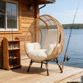 Indoor Outdoor Wicker Egg Chair, 8-Inch Soft Cotton Cushion, 400lbs Capacity, Semi-Enclosed Balcony Chairs(Natural)