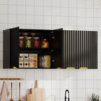 ChooChoo 4 Doors Wall Cabinet Laundry Room, Bathroom Wall Cabinet with Adjustable Shelf, Fluted Wall-Mounted Medicine Cabinet, Storage Cabinet for Kitchen, Garage, Black
