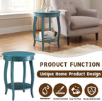 Small Accent Table with Storage, Round End Tables for Living Room, Wooden Circle Side Table for Small Spaces Bedroom Sofas Entryways, Easy to Assemble (Teal)