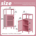 HITNET Small Bathroom Storage Cabinet, Bamboo Floor Cabinet Single Door, Freestanding Narrow Side Organizer for Living Room Hallway Entryway, Pink