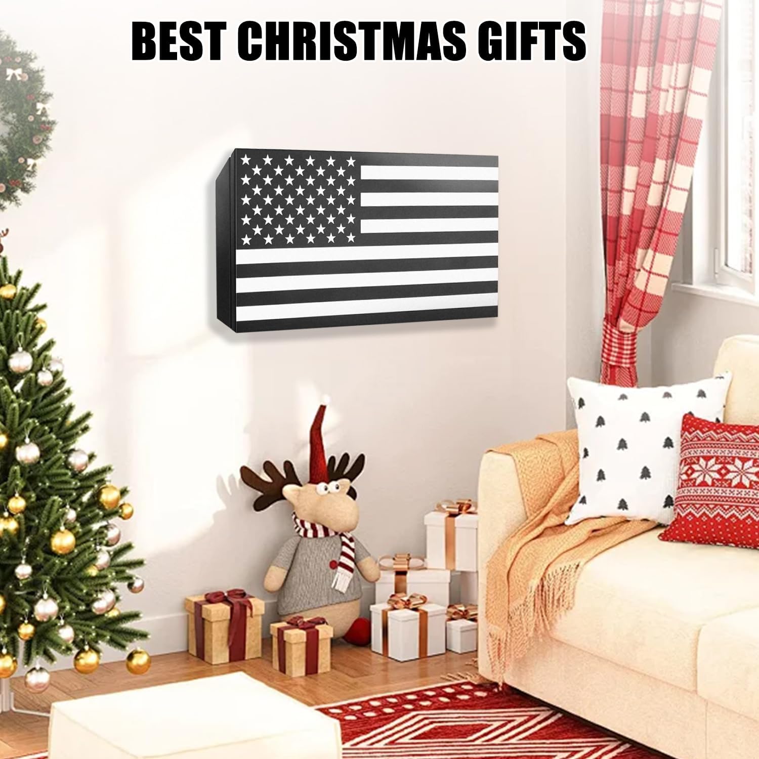 American Flag Gun Concealment Case, 19.7" x 11.8" x 4.9" American Flag Wall Hanging Concealed Gun Cabinet, Combination Lock All Iron Frame for Police Gift