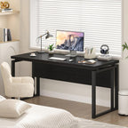 EXCEFUR Black Desk for Home Office, Modern Computer Desk, Wood and Metal Writing Study Table for Workstations, Living Room, Bedroom, 53 Inch