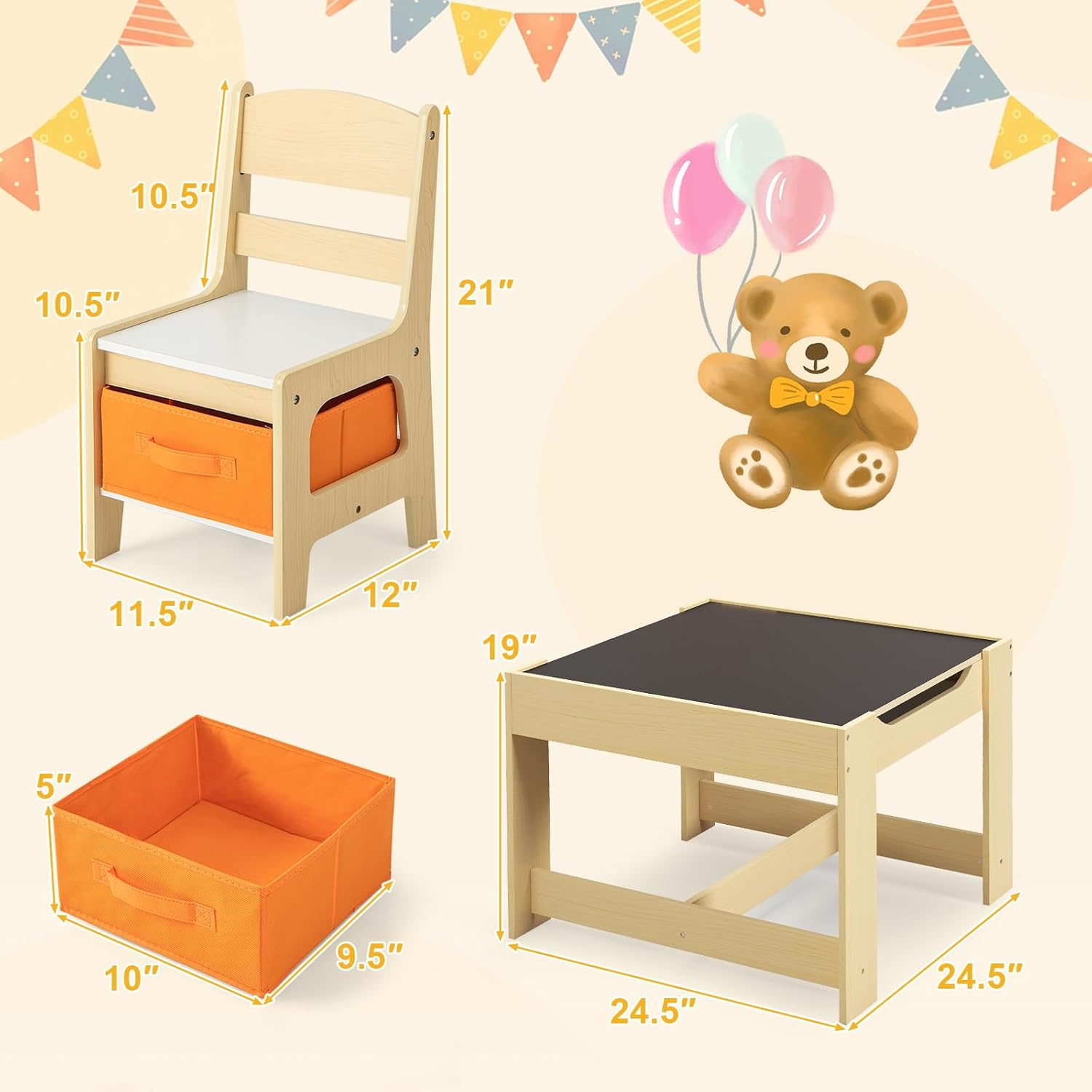 Costzon Kids Table and Chairs, Multifunctional Wooden Toddler Activity Desk Set w/Reversible Tabletop, Storage Drawers and Bookshelves for Drawing, Reading, Crafts, Toddler Table and Chair Set