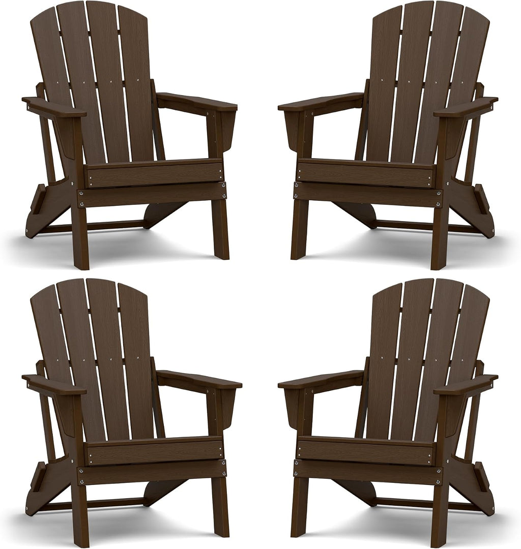 Folding Adirondack Chair Set of 4, Lightweight - Portable HDPE Patio Chair, All-Weather Space-Saving Foldable Fire Pit Seating for Camping, Backyard, Deck-Coffee