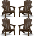 Folding Adirondack Chair Set of 4, Lightweight - Portable HDPE Patio Chair, All-Weather Space-Saving Foldable Fire Pit Seating for Camping, Backyard, Deck-Coffee