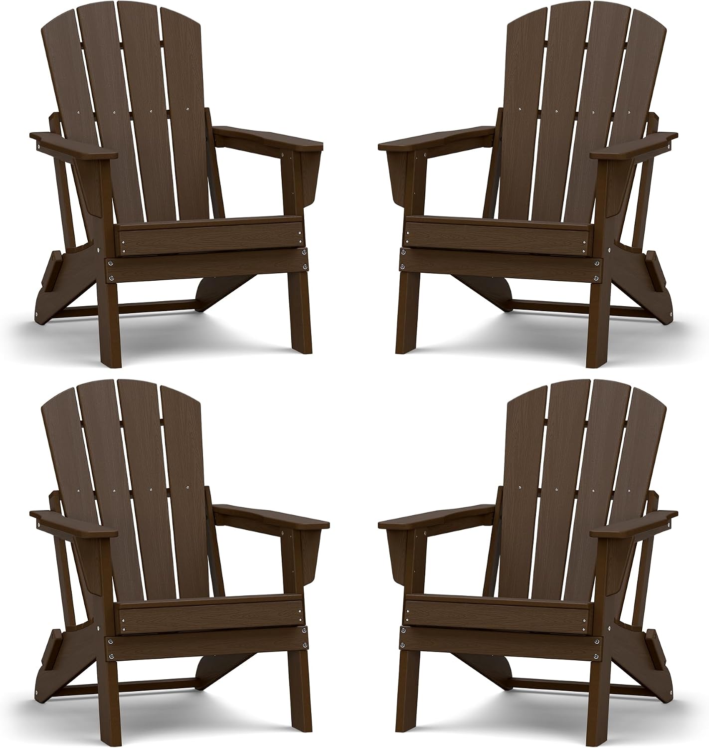 Folding Adirondack Chair Set of 4, Lightweight - Portable HDPE Patio Chair, All-Weather Space-Saving Foldable Fire Pit Seating for Camping, Backyard, Deck-Coffee