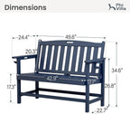 PHI VILLA 50 Inches HDPE Outdoor Bench Weatherproof Garden Bench with 700 lbs Capacity, 2-Person Patio Benches for Outside, Park, Yard and Porch, Navy Blue