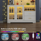 Bar Cabinet for Home with LED Light, Coffee Bar Cabinet with Wine & Glass Rack, Wine Cabinets with Storage Cabinet &Drawers, Modern Liquor Cabinets for Kitchen, Living Room, Dining Room (White)