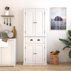 72" Kitchen Pantry Storage Cabinet, Traditional Freestanding Cupboard with 4 Doors and Adjustable Shelves, Large Central Drawer, White,15.75 * 30 * 72