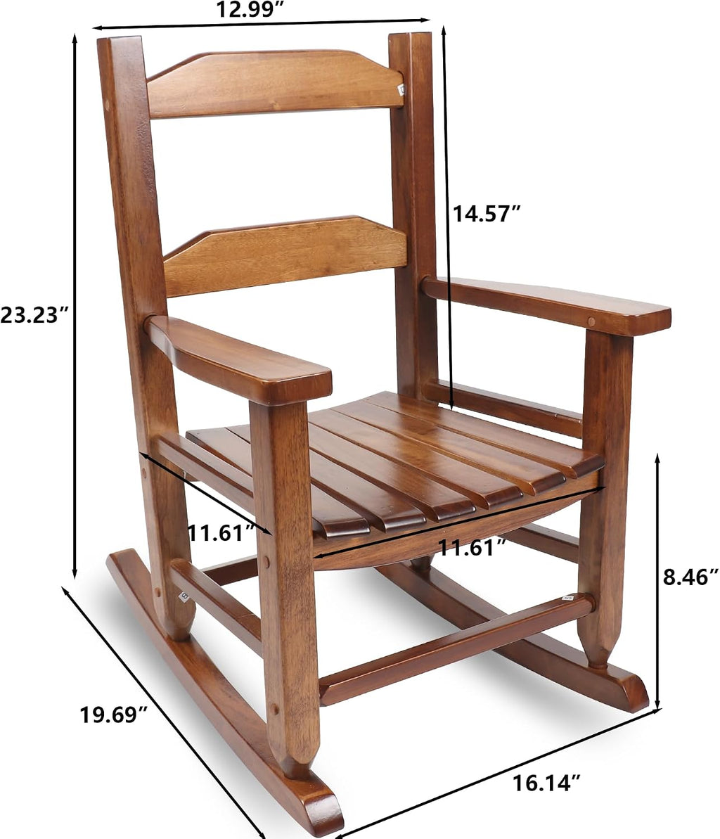 Kids Rocking Chair Toddler Wooden Indoor for Child Comfy Recliner Rocker for Baby Ages 3-6 Outdoor Lounge Children Playroom Anti-Tip Design Safe & Sturdy Brown
