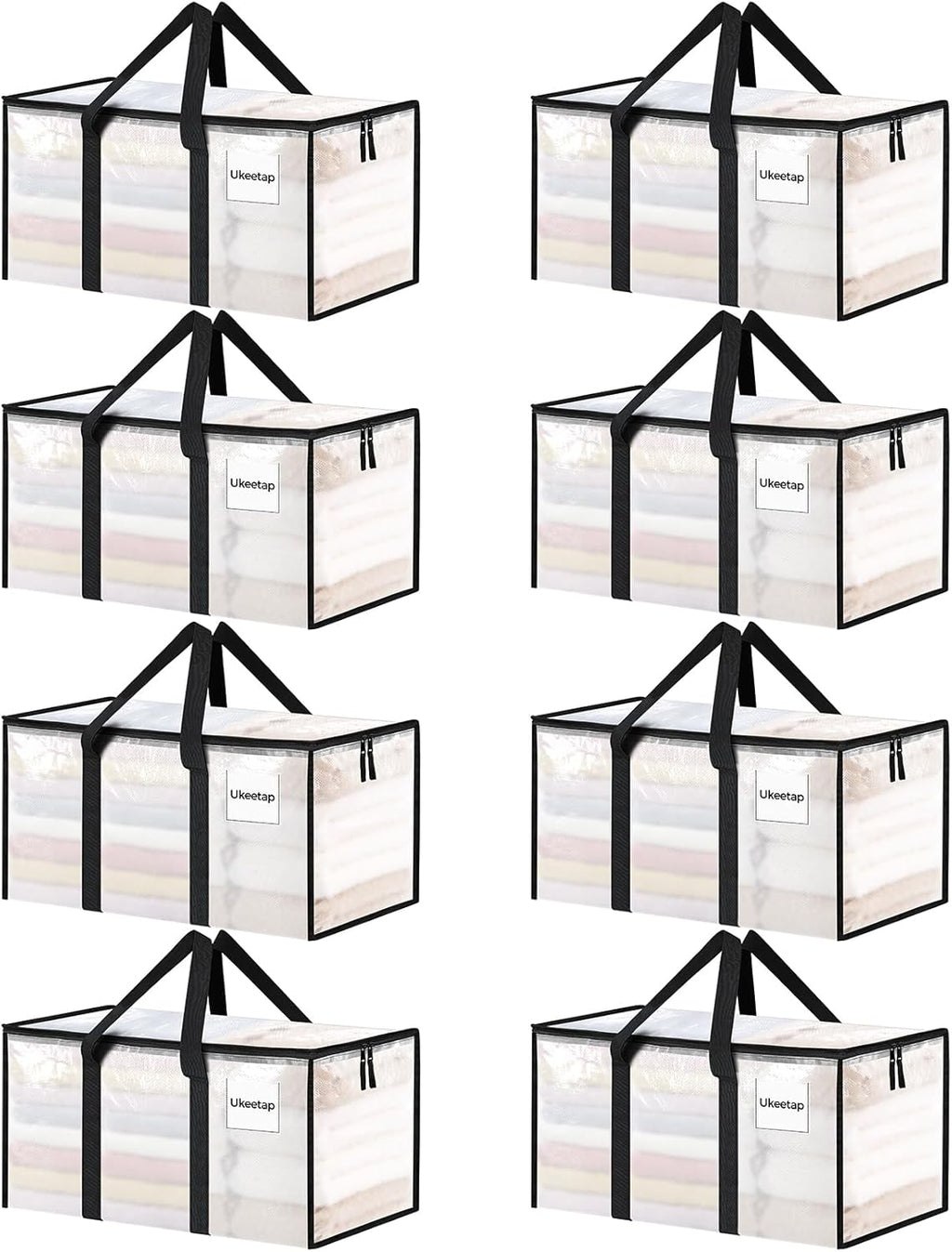 8 Pack Extra Large Heavy Duty Moving Bags, Clear Storage Bins with Lids, Reinforced Handles & Heavy-Duty Zippers Moving Boxes Storage Bags Totes for Clothes Packing, Dorms, College Supplies, Clear