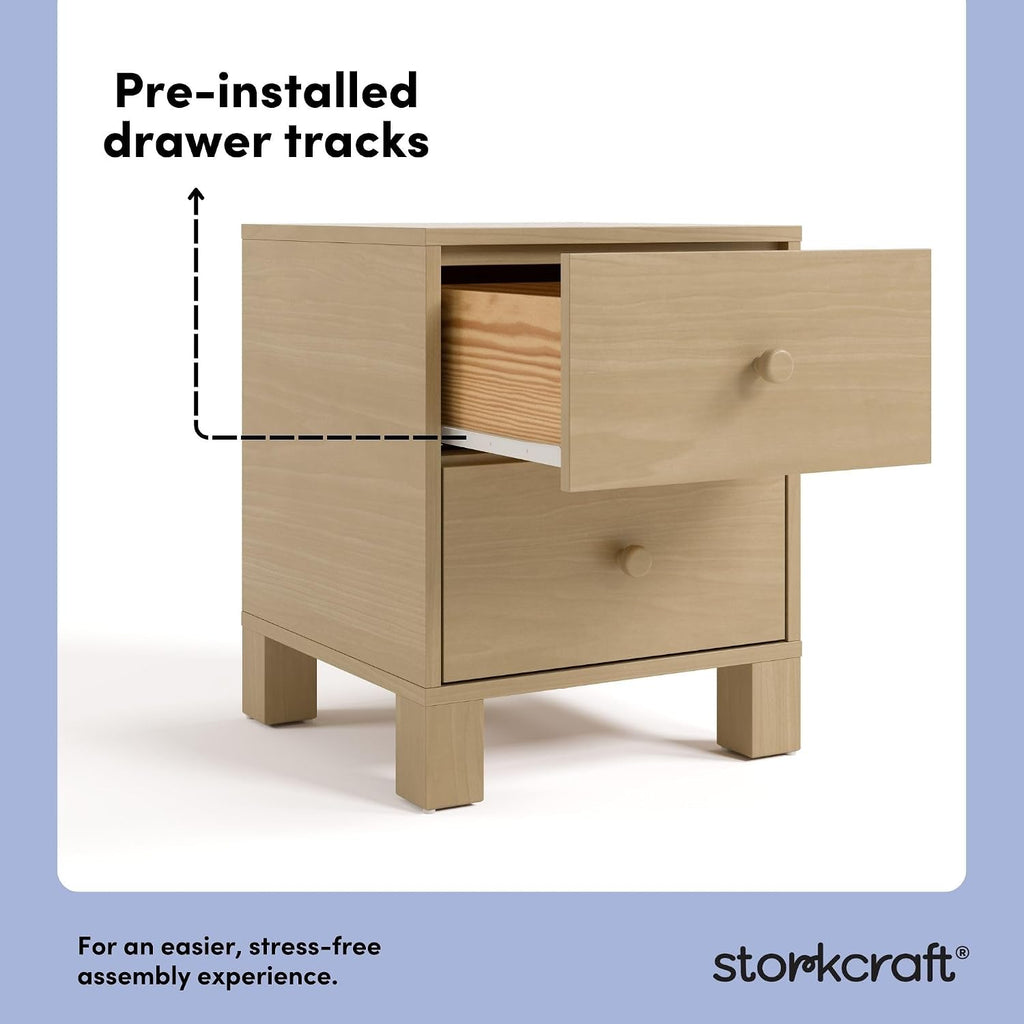 Storkcraft California 2-Drawer Nightstand, Driftwood | GREENGUARD Gold Certified Nightstand for Kids Bedroom, Premium Wood Storage with Elegant, Iconic Block Feet