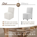 Upholstered Dining Chair with Casters Set of 4, Armless Modern Rolling Chenille Dining Chairs with Wheels for Dining Room Bedroom Reading Room Living Room