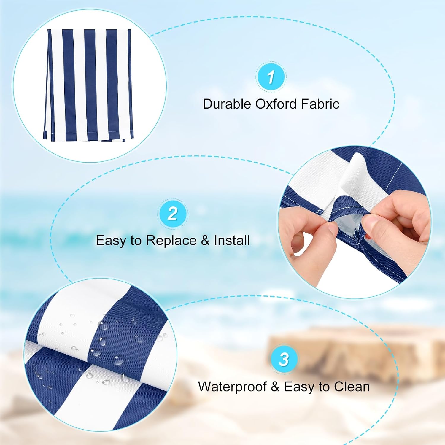 M METERXITY Beach Sling Chair Replacement Canvas, 16x44.5 Inch Folding Lounge Chair Fabric for Beach/Sunbathing/Courtyard/Garden, Outdoor Furniture Cloth [Striped Dark Blue, Only Replacement]