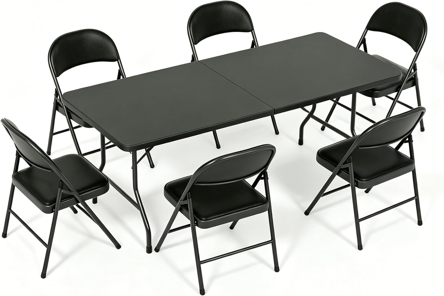 Folding Dining Table Set, 6FT Foldable Plastic Table with Carrying Handle & 6 PU Leather Padded Folding Chairs, Portable Table and Chairs Set for Indoor Outdoor Party Wedding Picnic Event