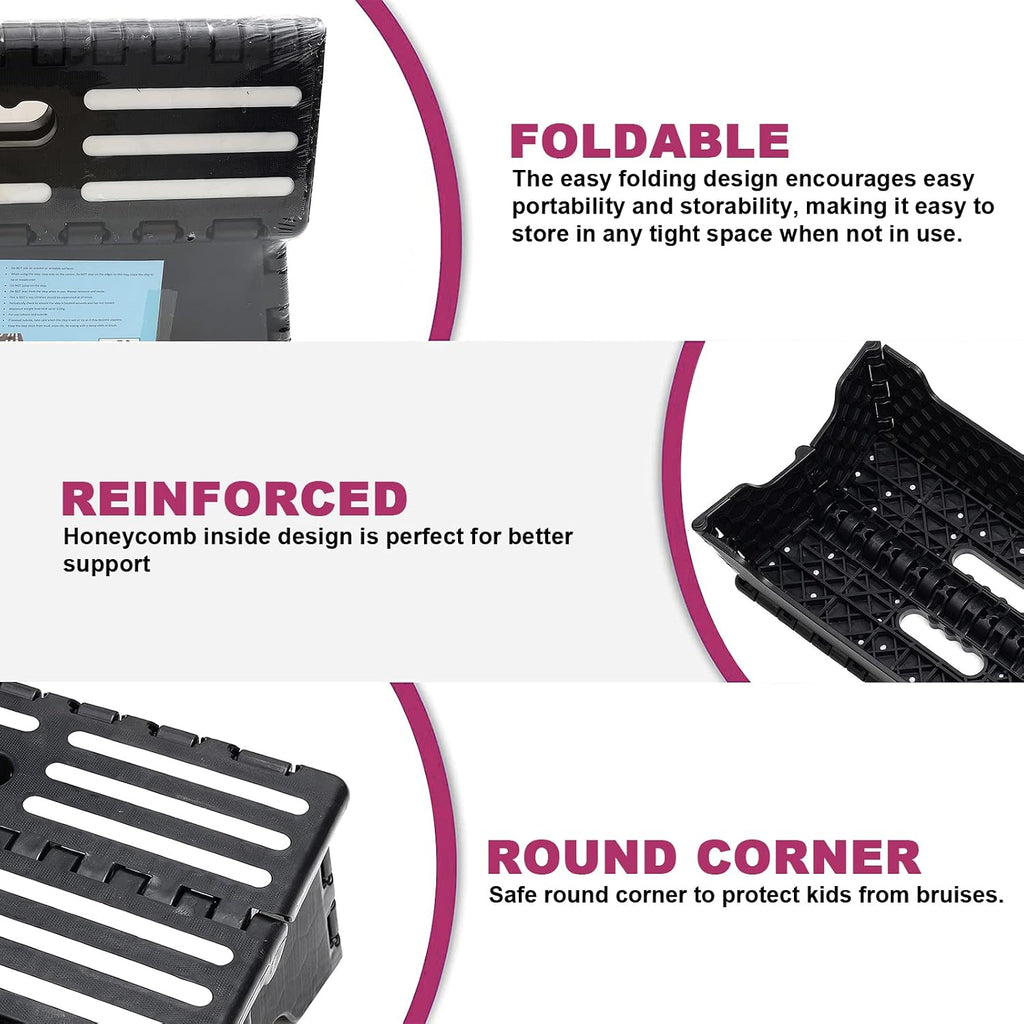 5 Inch Folding Step Stool - Portable Step Stool for Adults - Stepping Stool for Car, Kitchen & Bathroom with Handle, Black