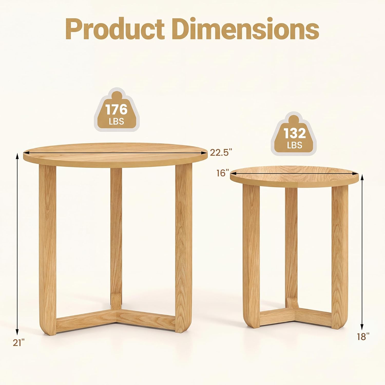 Tangkula Round Nesting Coffee Table Set of 2, Farmhouse End Tables with Solid Rubber Wood Tripod Legs, Compact Sofa Side Tables for Living Room Bedroom Small Spaces (Natural)